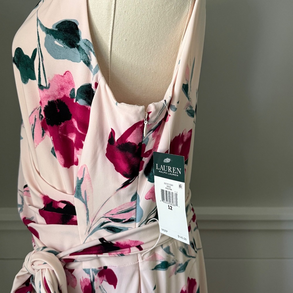 Lauren Ralph Lauren Floral Faux Wrap Dress Midi Derby Garden Party Rose Pink 12 - Picture 5 of 15